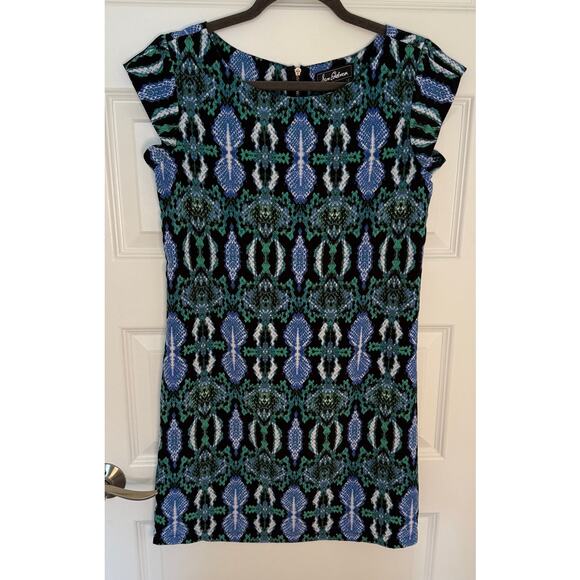 Sam Edelman Snake Print Bodycon Dress Small Green Blue Black Cap Sleeve Zip - Picture 1 of 7